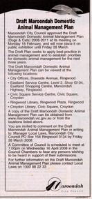Newspaper, Notice advising of release of Draft Maroondah Domestic Animal Management Plan 2008 - 2011, 18 February 2008