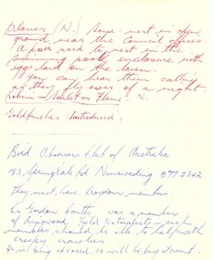 Letter, Handwritten letter from Bird Observers Club of Australia, listing birds - date unknown