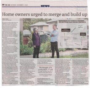 Newspaper, Article 'Home owners used to merge and build up', The Age, 9 December 2023