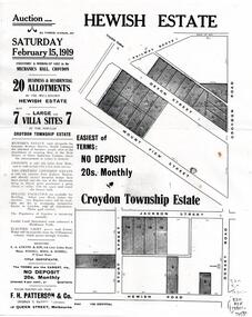 Pamphlet, Hewish Estate Croydon Auction - 15 February 1919