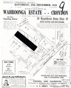 Pamphlet, Subdivisional auction along Toorak Road of Wahroonga Estate, Croydon - 29th of December 1928