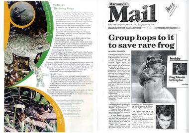 Newspaper, Article 'Group hops it to save rare frog' by Salena Brunsdon, Maroondah Mail, 18 July 2000