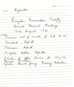 Administrative record, Croydon Conservation Society Annual General Meeting Agenda - 14 August 1991