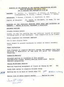 Administrative record, Croydon Conservation Society - meeting minutes - 9th  April 1992
