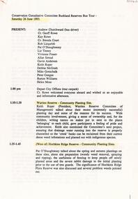 Administrative record, Croydon Conservation Society - Croydon bushland reserves bus tour minutes - 26 June 1993