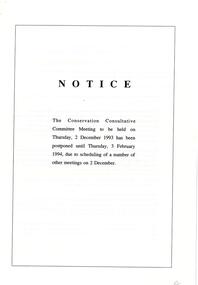 Administrative record, Notice of postponement of meeting of the Croydon Conservation Consultative Committee December 1993