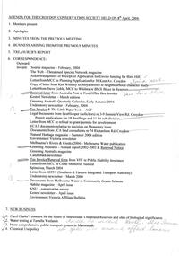 Administrative record, Croydon Conservation Society meeting 8 April 2004 agenda and minutes