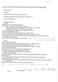 Administrative record, Croydon Conservation Society meeting 12 August 2004 agenda and incomplete minutes