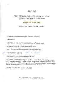 Administrative record, Croydon Conservation Society Annual General meeting 3 March 2005 agenda and minutes