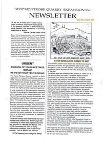 Newsletter, Stop the Montrose quarry expansion newsletter, Issue #2 March 2005