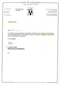 Administrative record, Croydon Conservation Strategy meeting on 2 September 1993