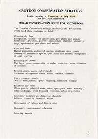 Administrative record, Croydon Conservation Strategy public meeting 29 July 1993 minutes