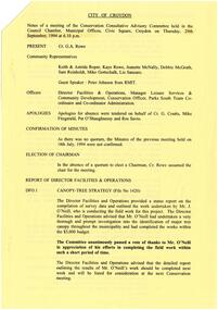 Administrative record, Croydon Conservation Consultative Advisory Committee meeting 29 September 1994 minutes
