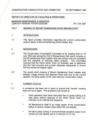 Administrative record, Report to the Croydon Conservation Consultative Advisory Committee on mowing of Mt Dandenong median strip - 29 September 1994