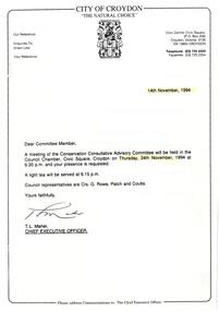 Administrative record, City of Croydon Invitation to Conservation Consultative Advisory Committee meeting 24 November 1994