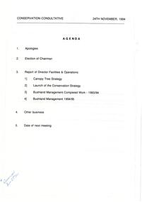 Administrative record, Conservation Consultative Advisory Committee meeting 24 November 1994 agenda