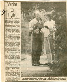 Newspaper, 'Write to fight' - residents write to Council to protect Walter Burley Griffin Estate, Croydon - 20 December, year unknown
