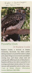 Article, Powerful Owls by Dr Raylene Cooke