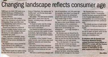 Newspaper, Article ' Changing landscape reflects consumer age' by Elisa Miller, date and paper unknown