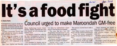 Newspaper, Article 'It's a food fight' by Danica Harris, from the Journal,  dated June 2008