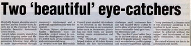 Newspaper, Article 'Two 'beautiful' eye catchers', author, paper and date unknown