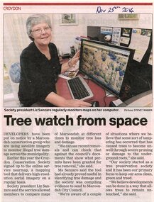 Newspaper, Article 'Tree watch from space', Croydon paper, 25 November 2014