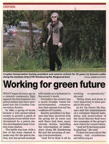 Newspaper, Article 'Working for a green future' Croydon, author, paper and date unknown