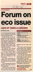 Newspaper, Article 'Forum on eco issue' by Kimberley Seedy, in Maroondah Leader Newspaper, 2 June 2015