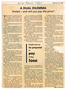Newspaper, Article ' A Dual Dilemma' by Craig Binnie, 25-31 March 1995, paper unknown