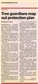 Newspaper, Article 'Tree guardians map out protection plan' by Emma-Jayne Schenk, Maroondah Leader Newspaper, date unknown
