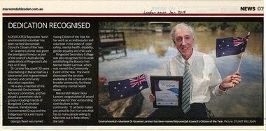 Newspaper, Article 'Dedication Recognised', Maroondah Leader Newspaper, January 2018