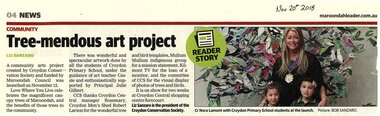 Newspaper, Article 'Tree-mendous art project' by Liz Sanzaro, Maroondah Leader, 20 November 2018