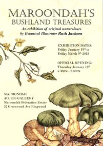 Pamphlet, Maroondah's Bushland Treasures botanical watercolours exhibition by Ruth Jackson 2018