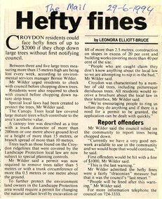 Newspaper, Article 'Hefty fines', The Mail, 29 June 1994, by Leonora Elliot-Bruce