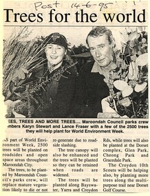 Newspaper, Article 'Trees for the world' The Post, 14 June 1995, author unknown