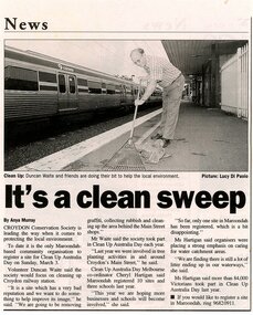 Newspaper, Article 'it's a clean sweep' by Anya Murray in News? paper unknown and date estimated around March 2001