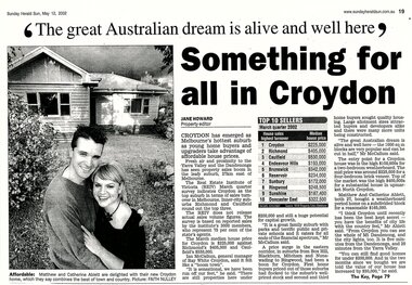 Newspaper, Article 'Something for all in Croydon' by Jane Howard, Sunday Herald Sun, 12 May 2002
