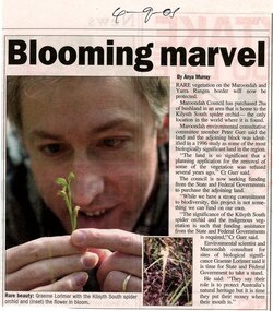 Newspaper, Article 'Blooming marvel' by Anya Murray, 4 September 2001, paper unknown