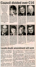 Newspaper, Article 'Council divided over C16' by Anya Murray, 2002 & Locals doubt amendment will work