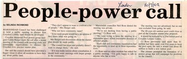 Newspaper, Article 'People-power call' by Belinda Richmond, Leader Newspaper, July 2002