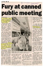 Newspaper, Article 'Fury at canned public meeting', Journal, 21 January 2003