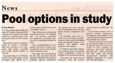 Newspaper, Article 'Pool options in study' by Goya Bennett, News, date reported 2002