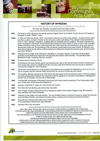 Document, History of Wyreena, Wyreena Community Arts Centre, Hull Road Croydon
