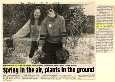 Newspaper, Article 'Spring in the air, plants in the ground' The Post newspaper dated 9 September 1992
