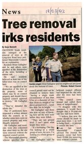 Newspaper, Article 'Tree removal irks residents' by Goya Bennett in The Journal dated 18 March 2003