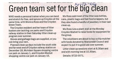 Newspaper, Article 'Green team set for the big clean', 14 December 2004, author and paper unknown