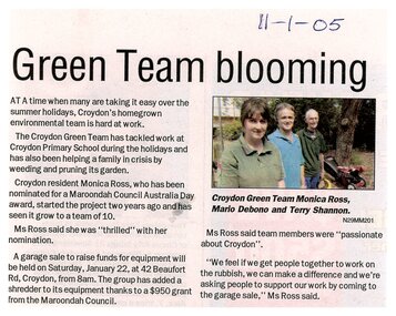 Newspaper, Article 'Green Team blooming', 11 January 2005, author and paper unknown