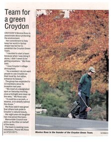 Newspaper, Article 'Team for a green Croydon', date, author and paper unknown