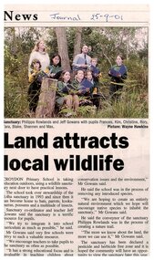 Newspaper, Article 'Land attracts local wildlife,  author unknown, Journal, 25 September 2001