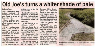 Newspaper, Article ' Old Joe's turns a whiter shade of pale' by Emma Tyner, date and paper unknown